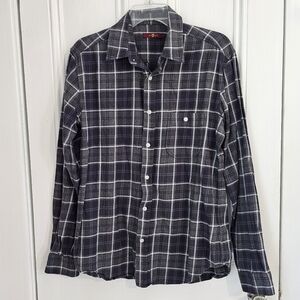 7 For All Mankind Women's Medium Flannel Shirt Gray Plaid Cotton Button Down